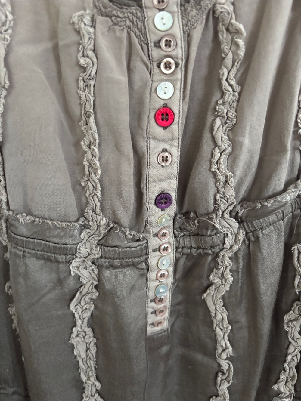 Desigual Taupe Floral Embroidered Button-Front Dress silk - Picture 3 of 9